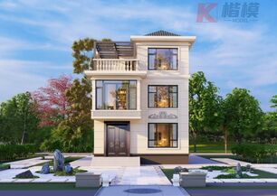 8#欧式三层独栋别墅模型加图纸-1