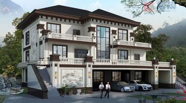 40#新中式三层独栋别墅SU模型加CAD-1