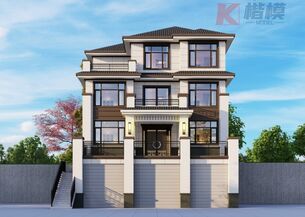 48#新中式三层独栋别墅架空别墅SU模型加CAD图纸-1