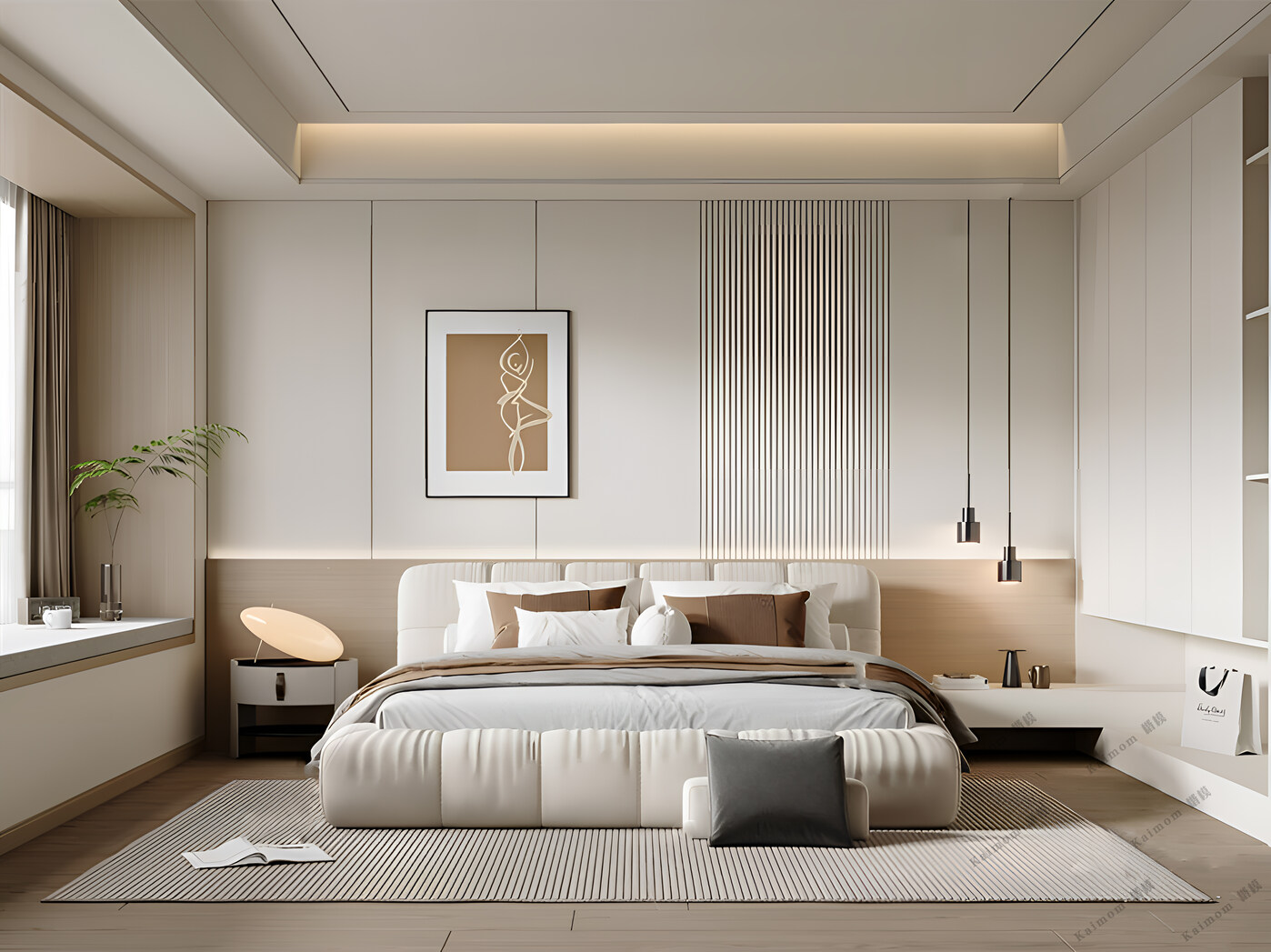 现代奶油风卧室模型下载-1