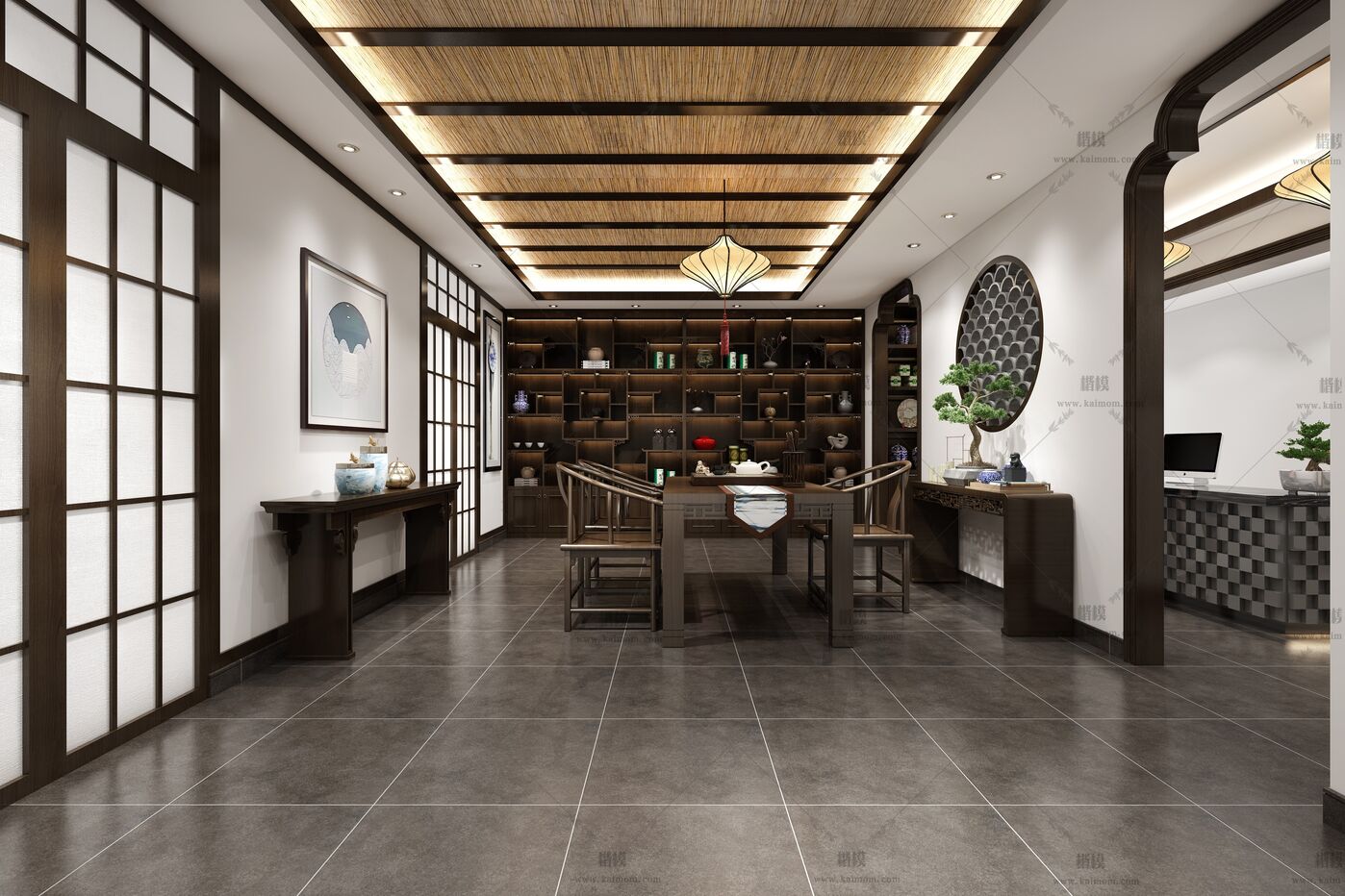 茶馆会所空间3D模型下载-1