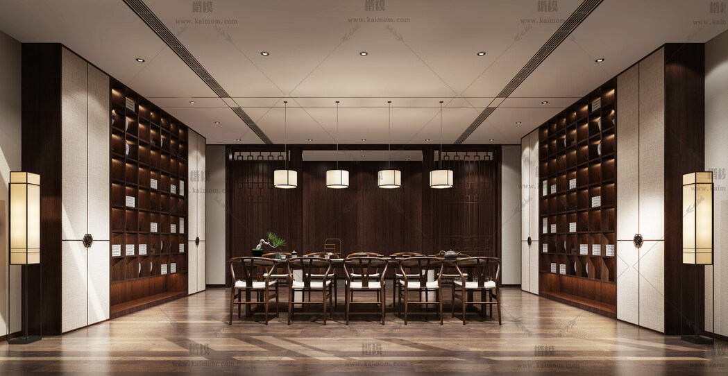 茶馆会所空间3D模型下载-1