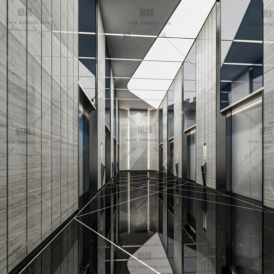 电梯厅SU模型下载-1