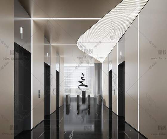 电梯厅SU模型下载-1