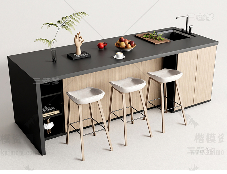 厨房中岛台SU模型下载-1