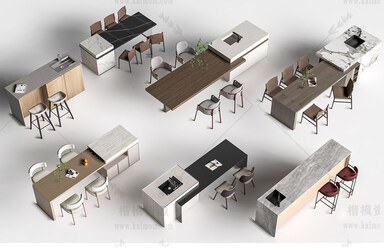 厨房中岛台SU模型下载-1