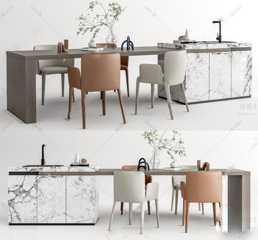 厨房中岛台SU模型下载-1