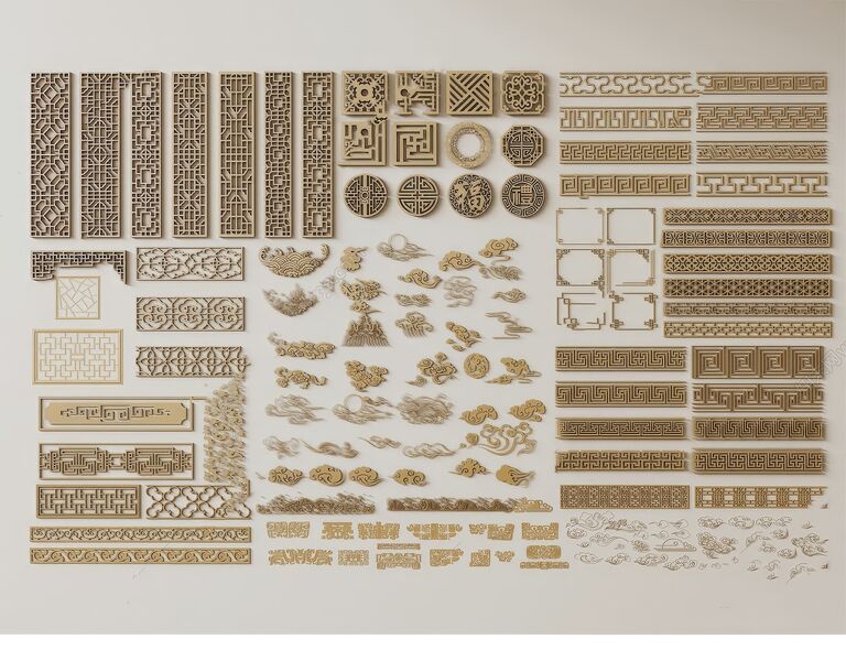 SU室内中式角花模型下载-1