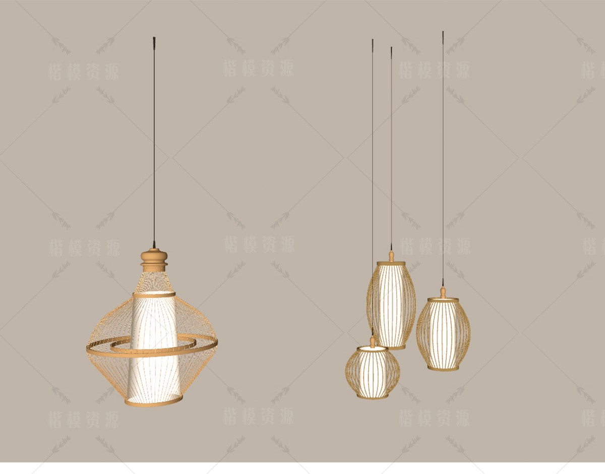 SU模型竹编吊灯,藤编灯具下载-1