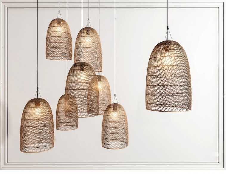 SU模型竹编吊灯,藤编灯具下载-1
