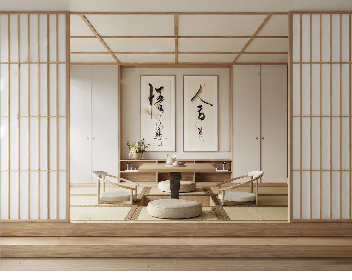日式风格SU客餐厅模型下载-1