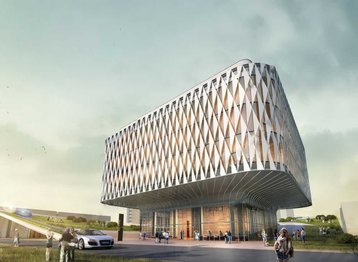 格栅建筑表皮su模型下载-1