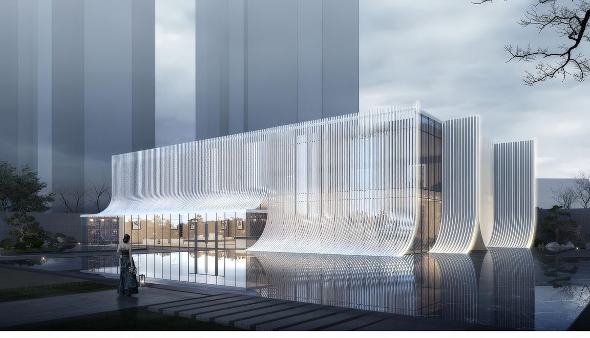 格栅建筑表皮su模型下载-1