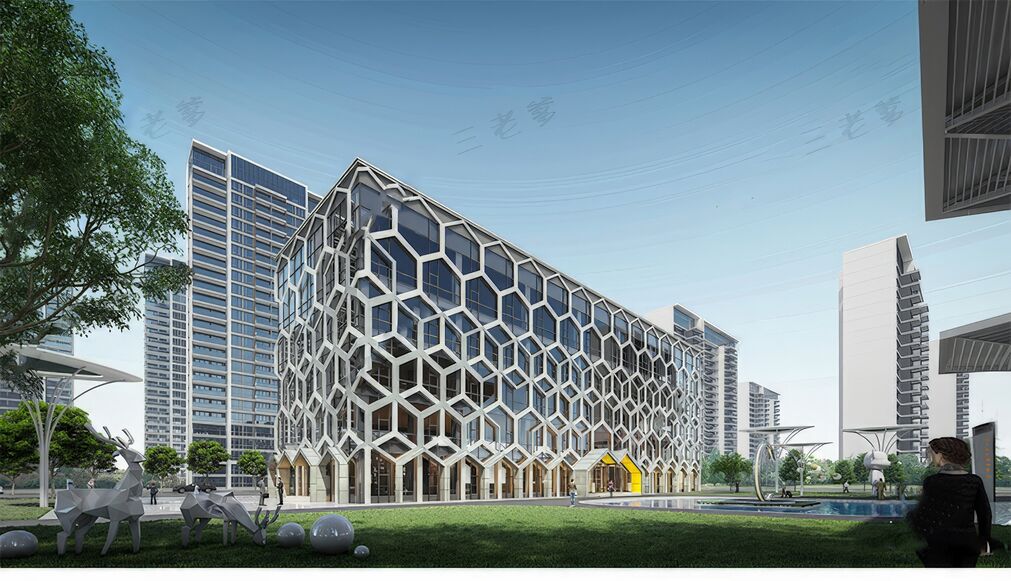 格栅建筑表皮su模型下载-1