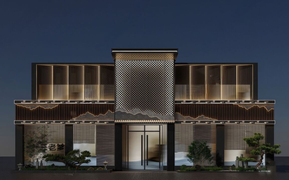 格栅建筑表皮su模型下载-1