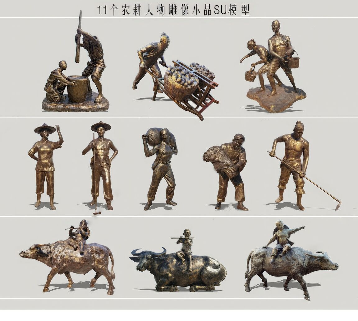 雕塑_人物铸铜su模型下载-1