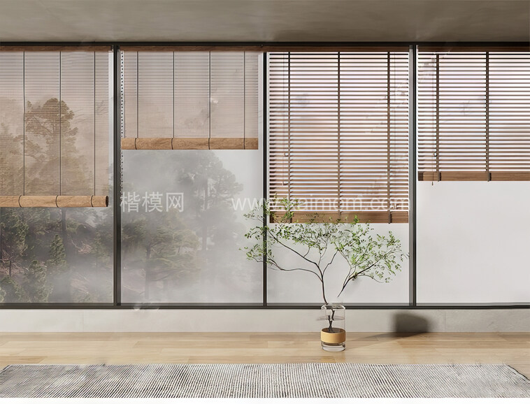 窗帘_卷帘_竹帘卷帘 SU模型下载-1