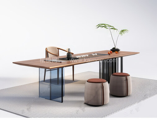 禅意茶桌椅SU模型下载-1