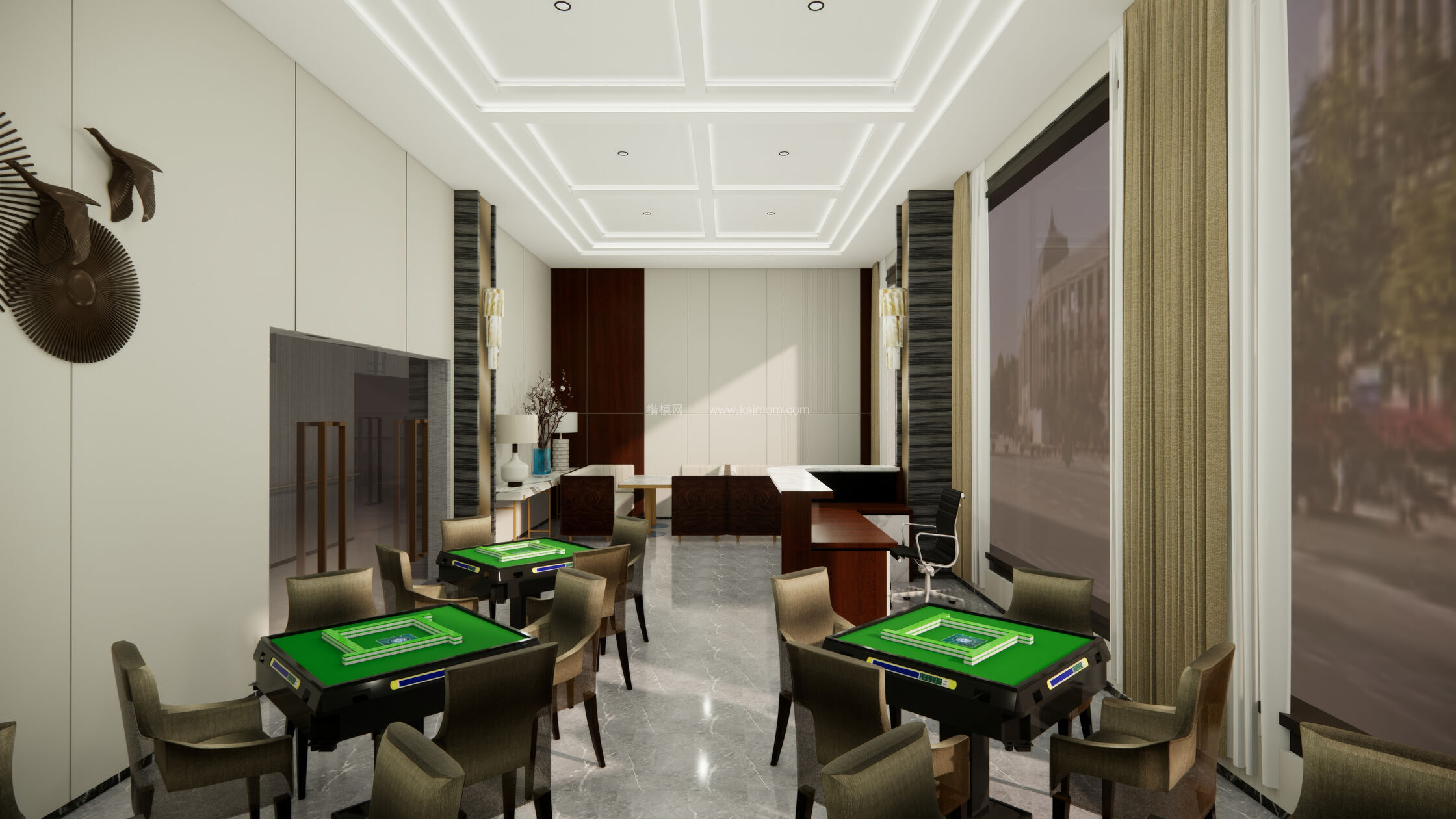 麻将房_棋牌室SU模型下载-1