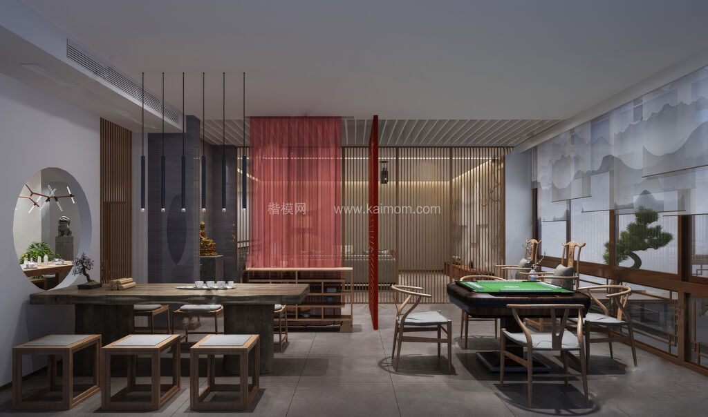 麻将房_棋牌室SU模型下载-1