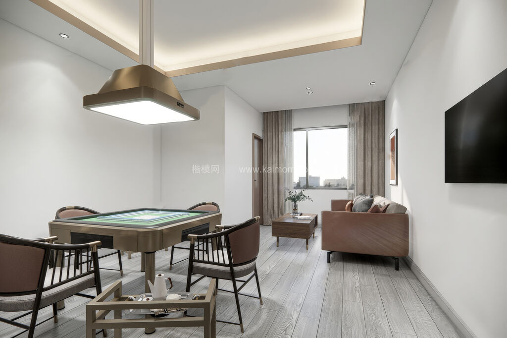 麻将房_棋牌室SU模型下载-3