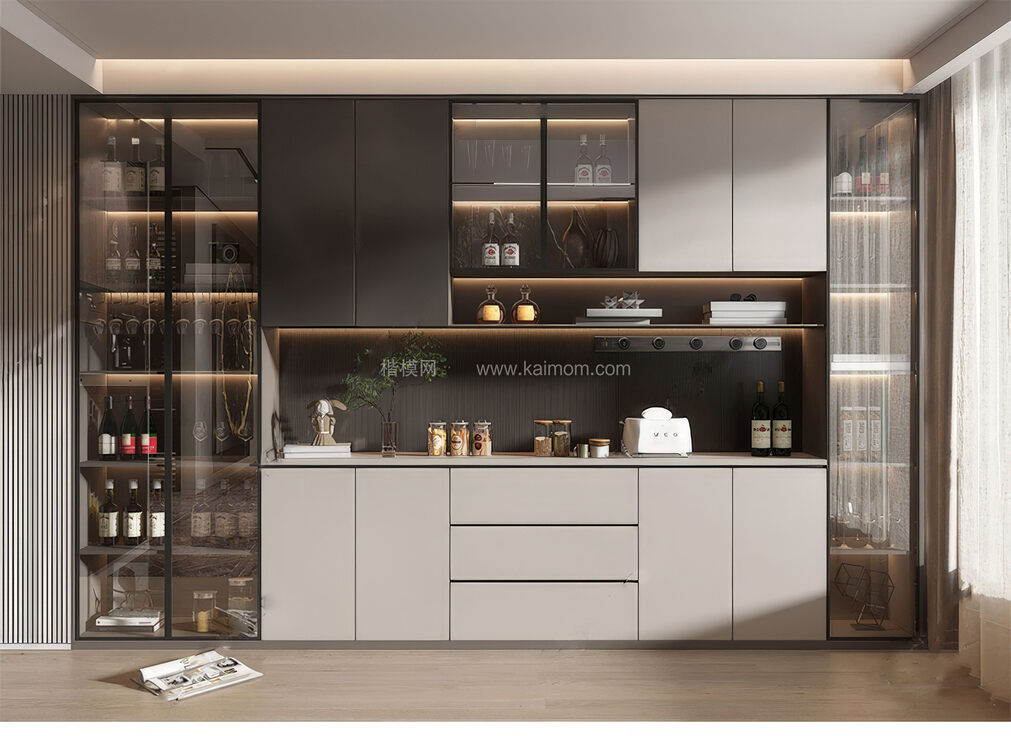 餐边柜_酒柜SU模型下载-1