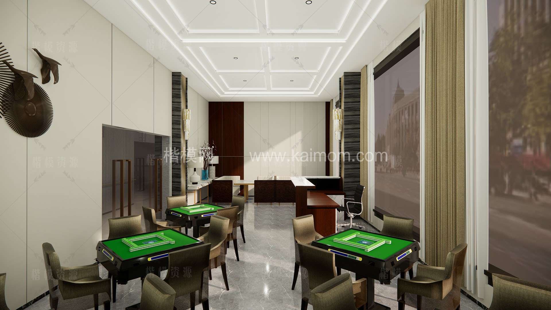麻将房_棋牌室SU模型下载-2