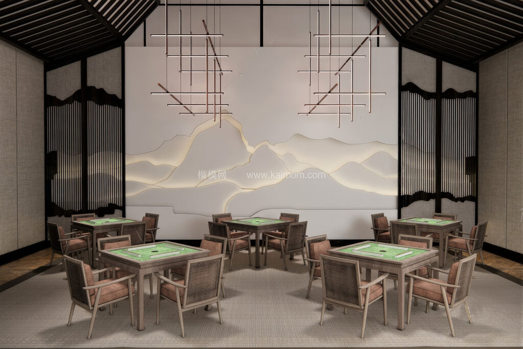 麻将房_棋牌室SU模型下载-1