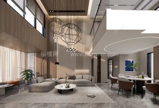 别墅客厅空间SU模型下载-1