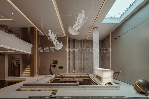 别墅客厅空间SU模型下载-1
