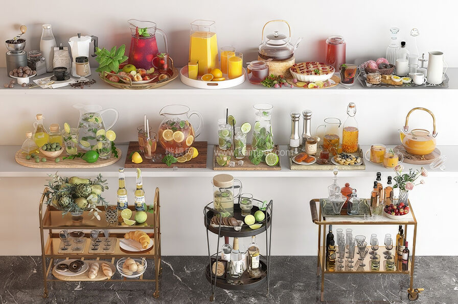 面包_水果_酒水_饮料食物SU模型下载-1