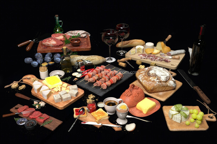 面包_水果_酒水_饮料食物SU模型下载-1