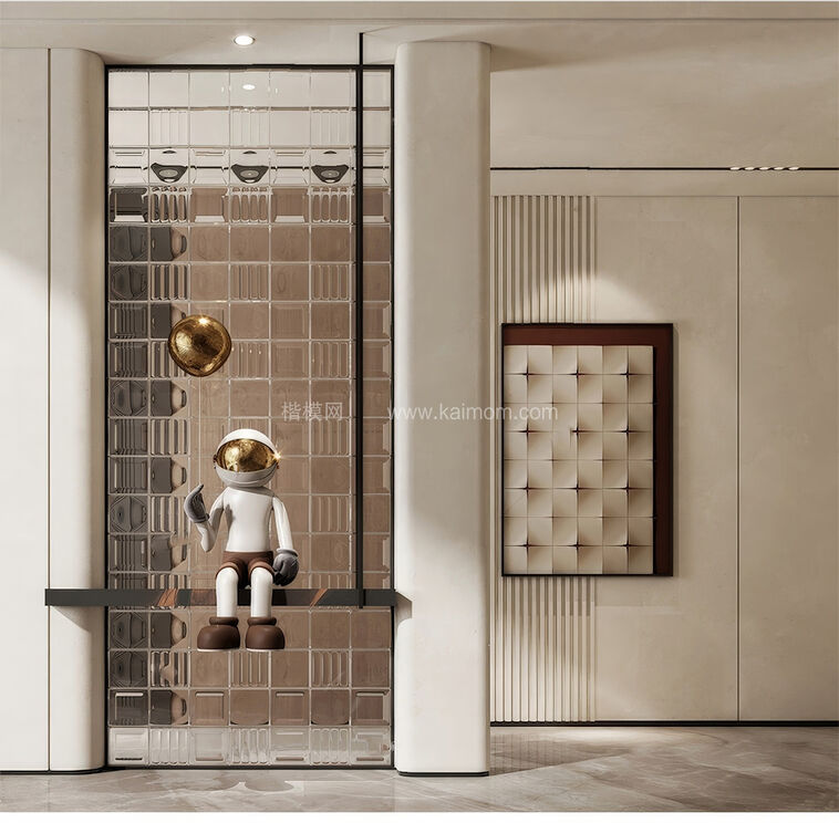 玻璃砖屏风隔断SU模型下载-1