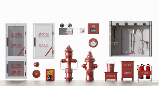 消防器材组合SU模型下载-1