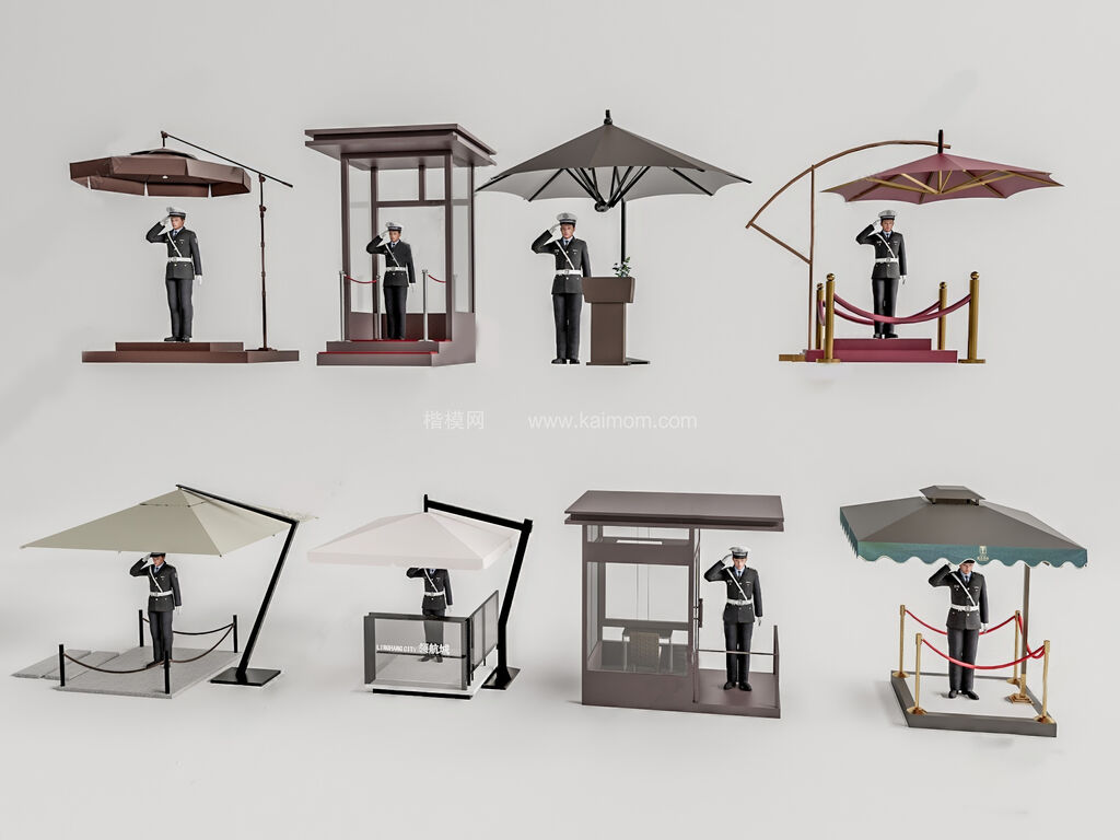 大门_岗亭_道闸SU模型下载-1