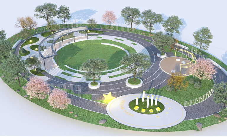 公园景观节点SU模型下载-1