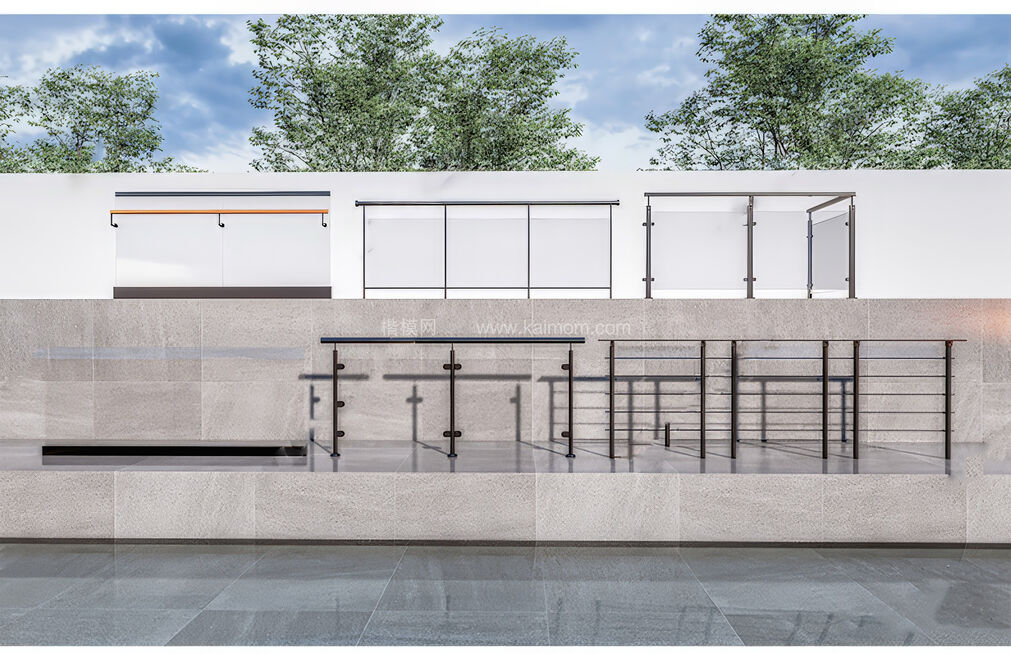 玻璃栏杆_不锈钢栏杆SU模型下载-1