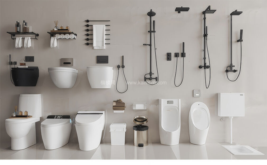 马桶_洗脸盆_小便斗_淋浴花洒SU模型下载-1