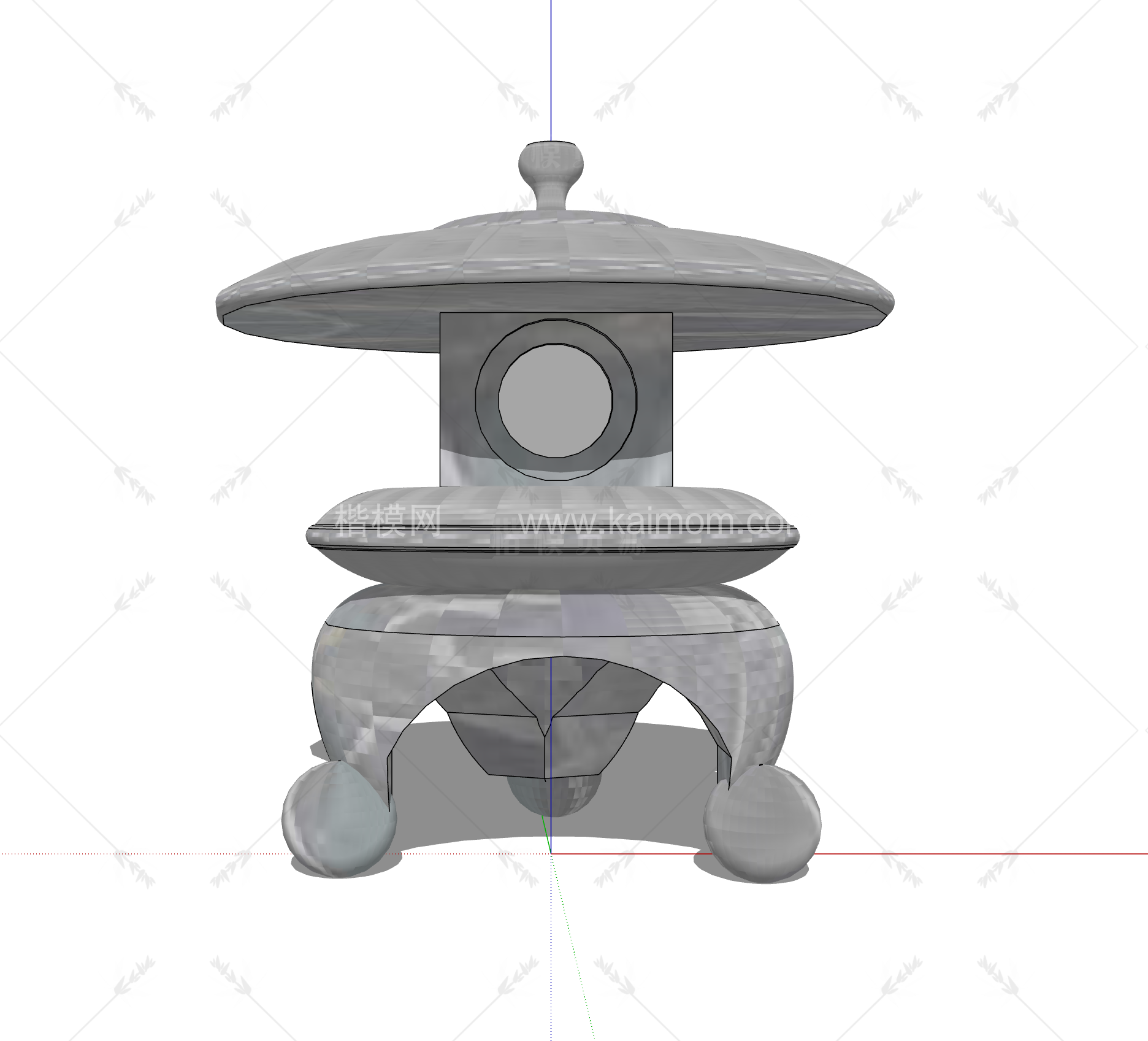 石灯雕塑SU模型下载-1
