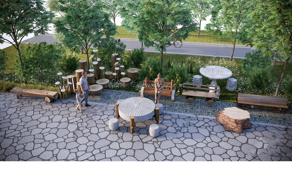 石凳石桌SU模型下载-1