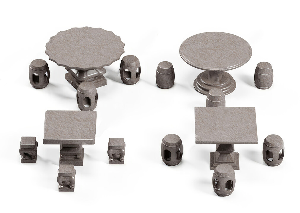 石凳石桌SU模型下载-1