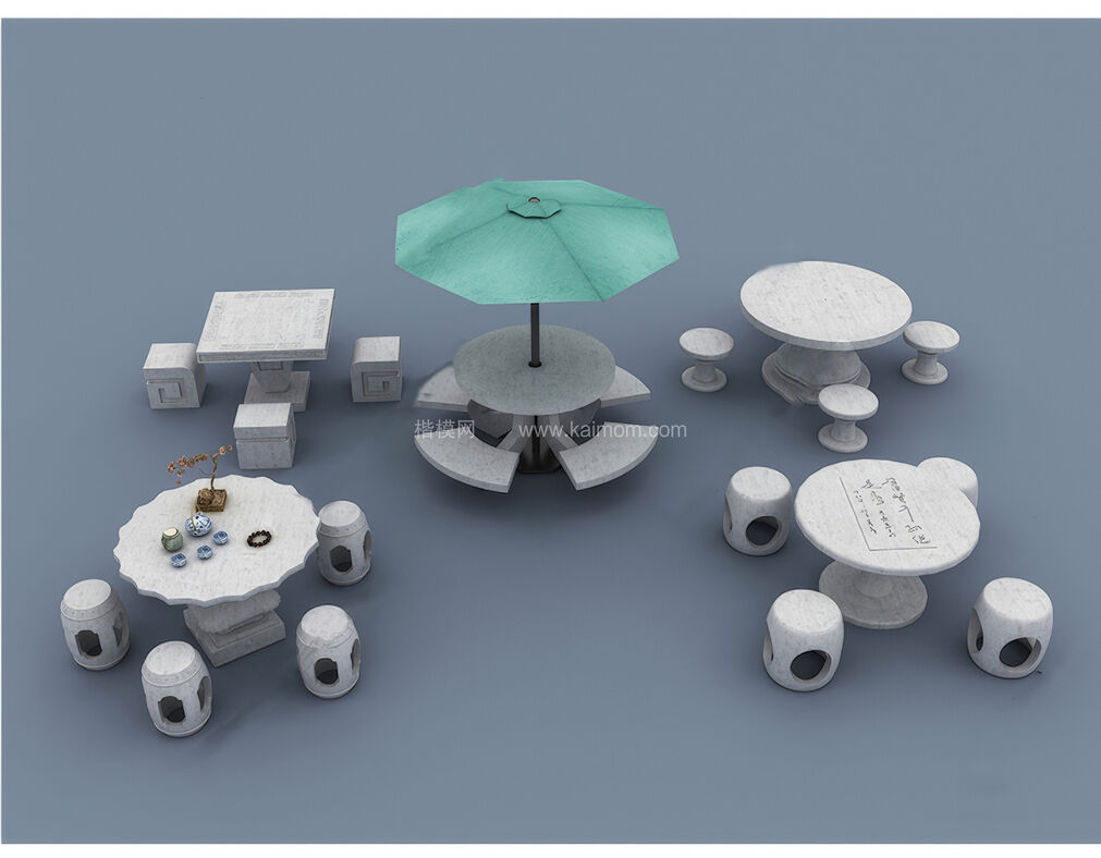 石凳石桌SU模型下载-1
