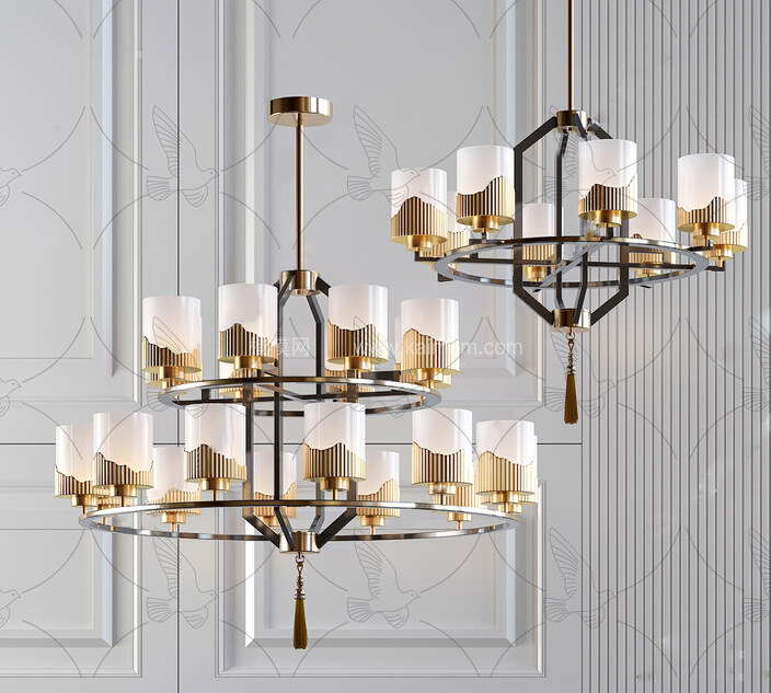 中式壁灯_中式吊灯_中式吸顶灯SU模型下载-1