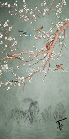 高清壁画_鹤_荷_花鸟贴图下载-1