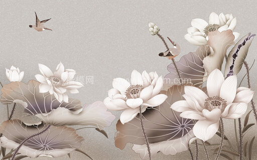 高清壁画_鹤_荷_花鸟贴图下载-1