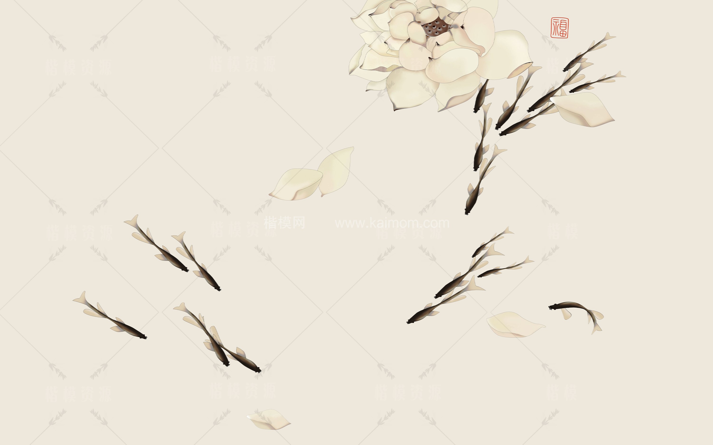 高清壁画_鹤_荷_花鸟贴图下载-1