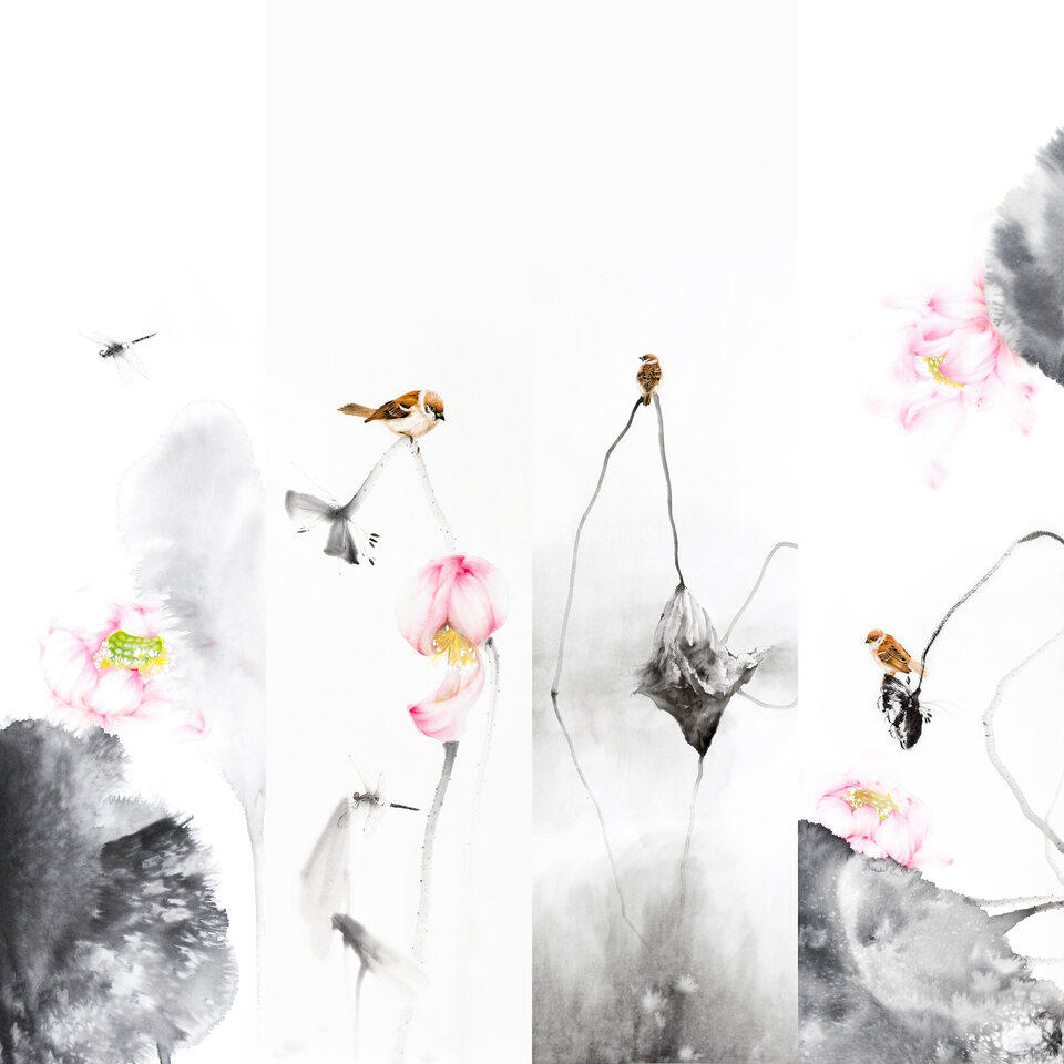 高清壁画_鹤_荷_花鸟贴图下载-1