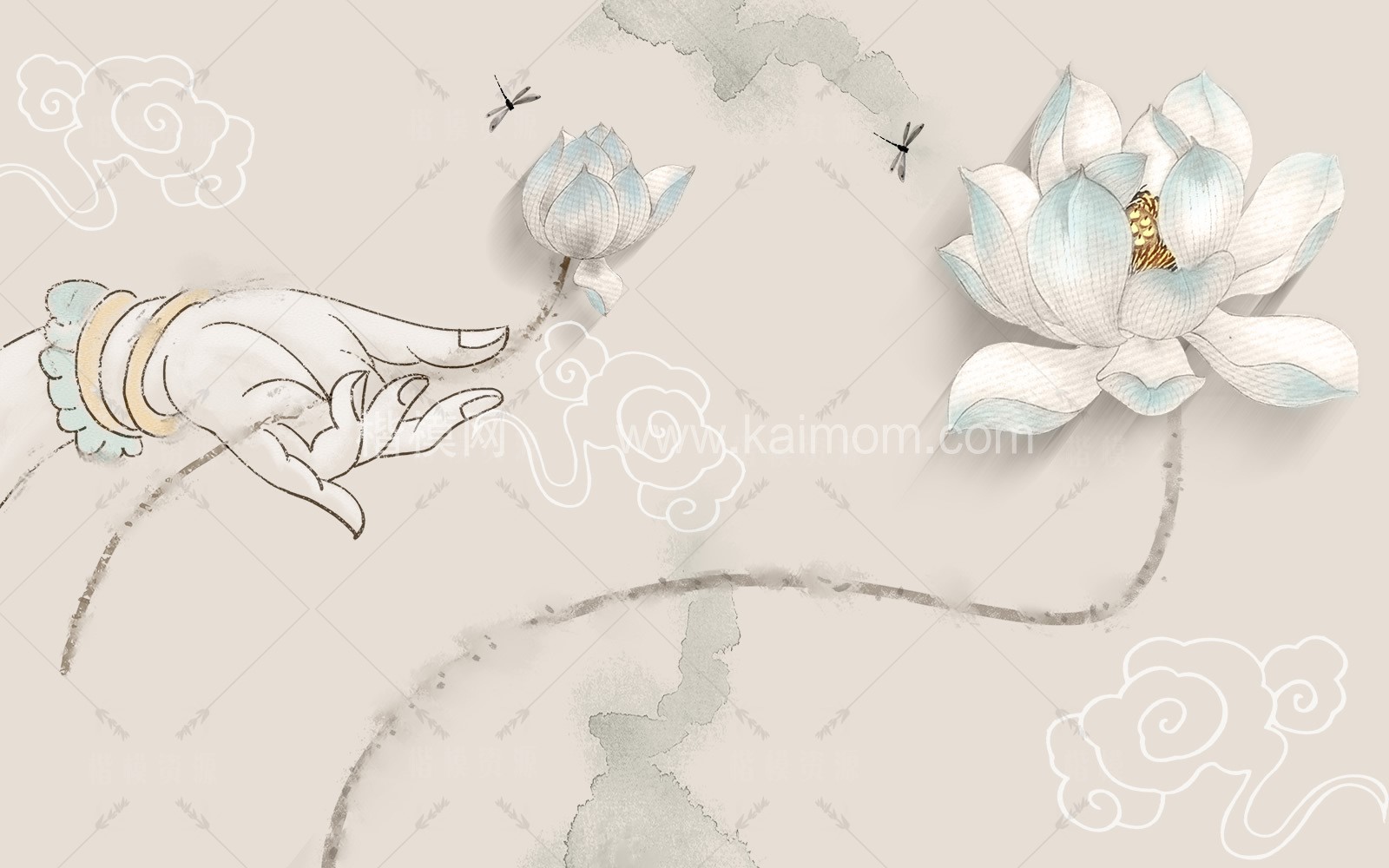 高清壁画_鹤_荷_花鸟贴图下载-1