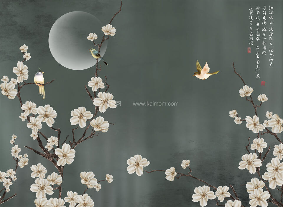 高清壁画_鹤_荷_花鸟贴图下载-1