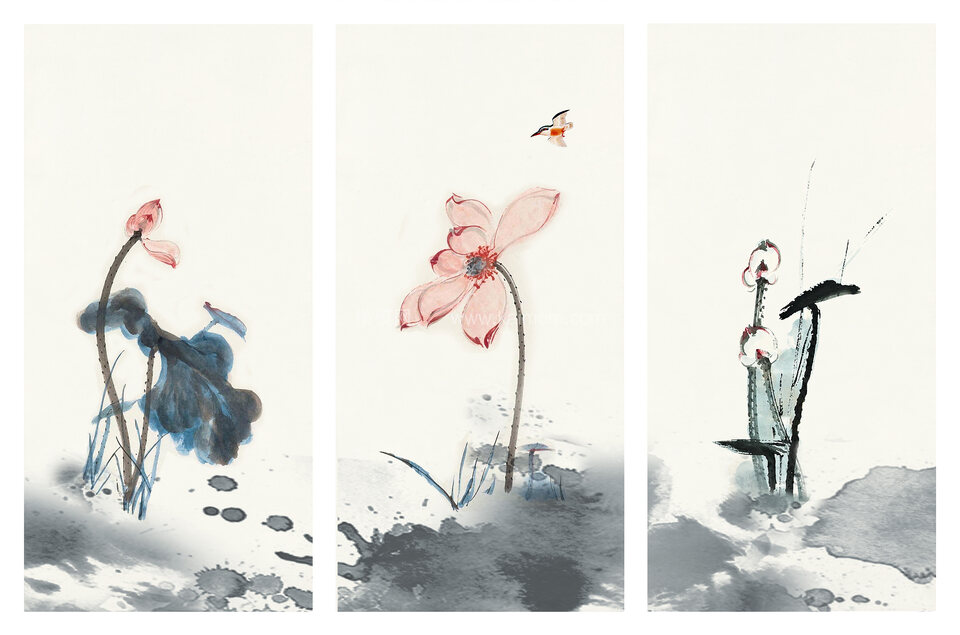 高清壁画_鹤_荷_花鸟贴图下载-1